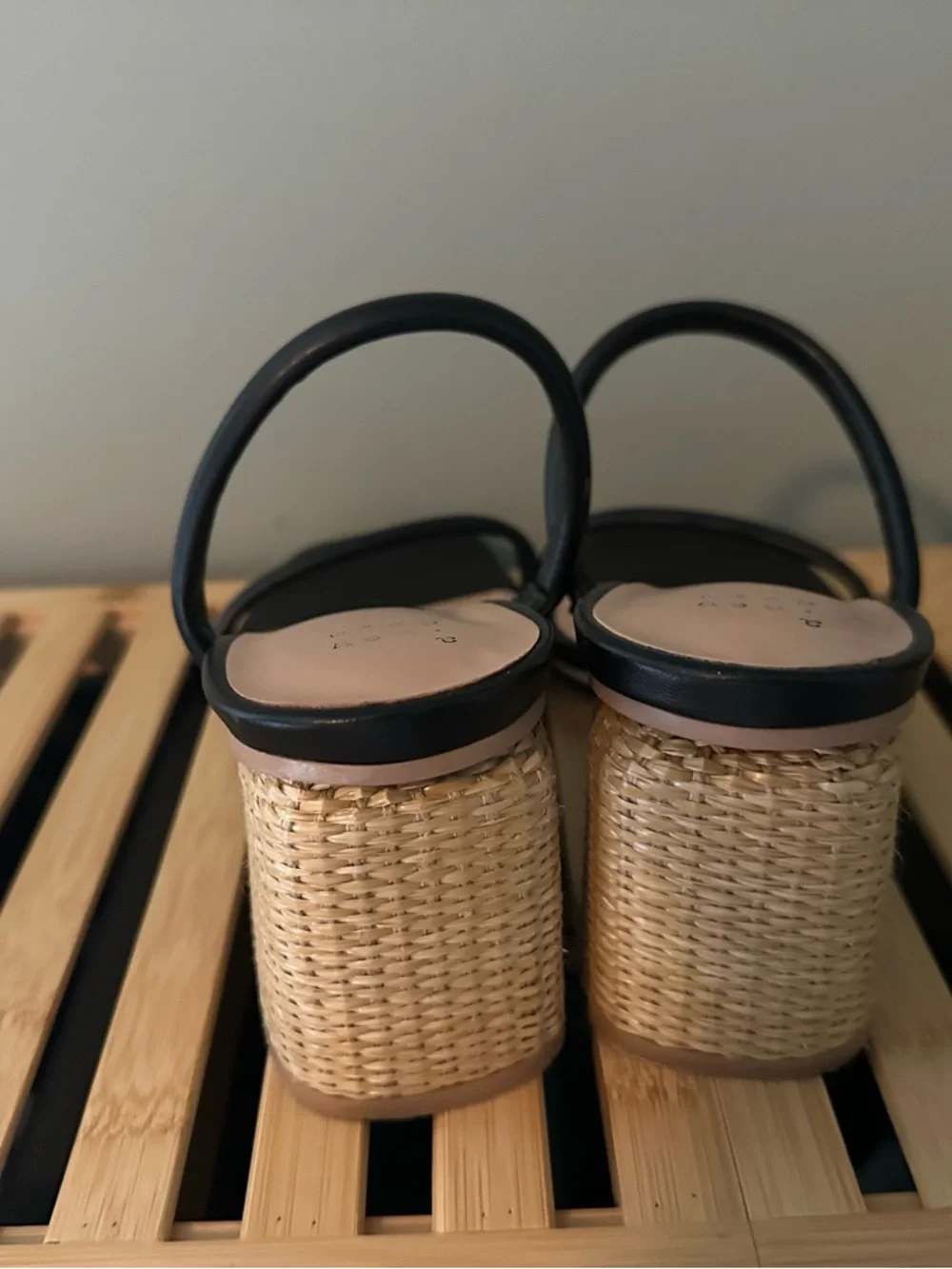a new day Black Strappy Wedge Sandals with Woven Heel